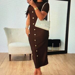 Elegant Brown Button-Down Dress